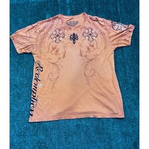 Raw State Premium Mens Orange Graphic T Shirt Live Die Free Cross XL
